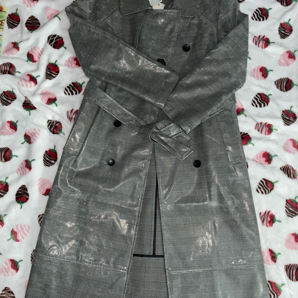 Walter Baker Gray Trench Coat with Glossy Finish
